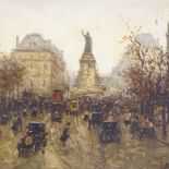 Oil on wood panel, Parisian street scene, indistinctly signed, 9" x 12", framed