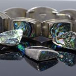 A Danish sterling silver and abalone demi-parure, by Arne Johansen, comprising bracelet, ring and