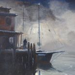 Copeland, oil on canvas, moonlit harbour scene, signed, 16" x 20", framed