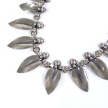 A Danish sterling silver stylised leaf collar necklace, by N E From, necklace length 40cm, 34.4g