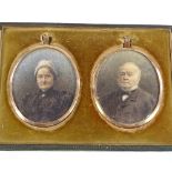 A pair of miniature watercolour portraits on ivory depicting a man and woman, unsigned, in