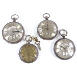 4 19th century silver-cased open-face key-wind pocket watches, with applied gold Roman numeral