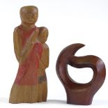 Modern British School, 2 carved wood abstract sculptures, both unsigned, largest height 19"