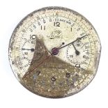 NIMER - a Telemeter chronograph wristwatch movement, circa 1950s, Arabic numerals with tachymeter