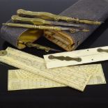 A 19th century set of draughtsman's brass drawing instruments and ivory rules, in original