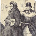 British School, pen and ink drawing, street figures, indistinctly signed and dated 1897, 8.5" x 5.