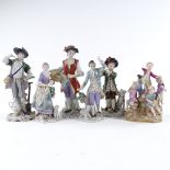 6 various Continental porcelain figures, including a Meissen musician group (A/F), height 15cm,