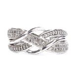 A sterling silver diamond crossover ring, total diamond content approx 0.2ct, setting height 8.