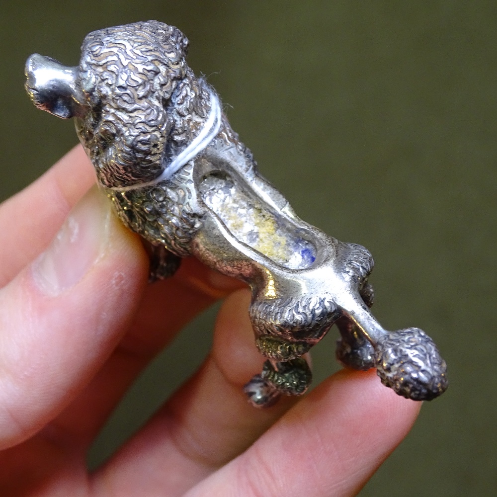 An Edwardian cast-silver Poodle design pin cushion (no cushion), length 6.5cm, and an engraved - Image 4 of 7