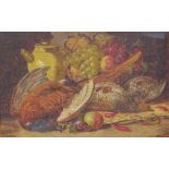 A pair of 19th century oils on canvas, still life fruit and dead game, unsigned, 8" x 12", framed
