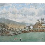 John Petherick (1788 - 1861), watercolour, Cwm Blaina from Abertillery, Monmouthshire, 1854, 4" x