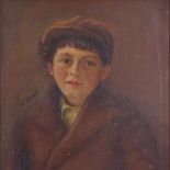 Oil on canvas circa 1900, portrait of a boy, indistinctly signed, 20" x 16", framed