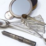 Various silverware, including Links of London handbag mirror, set of 6 teaspoons etc
