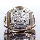 An American 14ct gold and enamel college ring, with double-headed eagle panel, setting height 17.