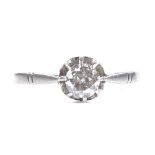 An unmarked platinum 0.35ct solitaire diamond ring, setting height 6.2mm, size L, 1.6g