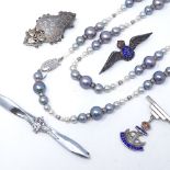 Various jewellery, including pearl necklace, silver brooches etc