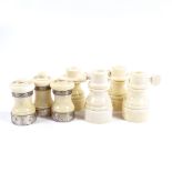 3 turned ivory pepper mills with ivory bands, height 7cm, and 4 ivory salt mills (7)