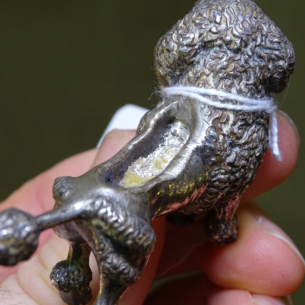 An Edwardian cast-silver Poodle design pin cushion (no cushion), length 6.5cm, and an engraved - Image 6 of 7