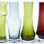 Riihimaki Finland, 4 tall glass vases designed by Tamara Aladin in 1976, height 25cm