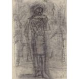 John Melville (1902 - 1986), charcoal drawing, standing lady, signed, 14" x 10", framed
