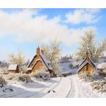 Daniel Van Der Putten, oil on wood panel, Nobottle in the snow, Northamptonshire, signed, 9" x