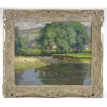 H F Richardson, oil on canvas, river scene, signed, 19" x 23", framed