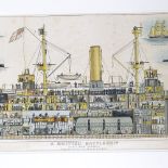 A First War Period colour lithograph cross-section of a British battleship (HMS Royal Sovereign),