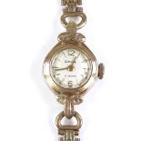EMKA - a lady's 9ct gold mechanical wristwatch, 21 jewel movement with baton hour markers on 9ct