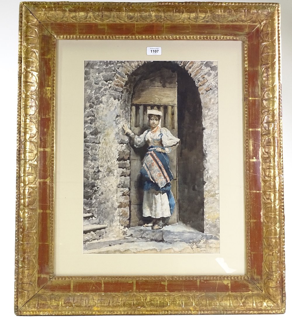 Carlo Randanini, watercolour, Italian girl in a doorway, signed and dated 1880, 19.5" x 13.5", - Image 2 of 4