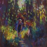 David Napp, coloured pastels, through the woods in sunlight, signed, 23" x 31", framed