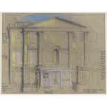 Michael Renton, pencil/crayon, Lansdown Crescent Bath, 1988, signed, 9" x 11.5", mounted