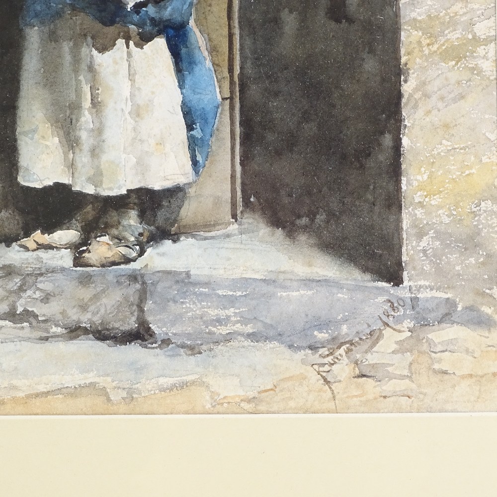 Carlo Randanini, watercolour, Italian girl in a doorway, signed and dated 1880, 19.5" x 13.5", - Image 3 of 4