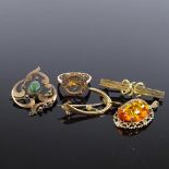 Various gold jewellery, including 15ct knot bar brooch, 10.9g total (5)