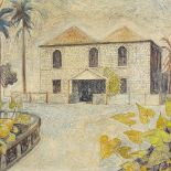 Graham Davis, oil on board, Jamaica buildings (National Gallery), signed, 24" x 30", unframed