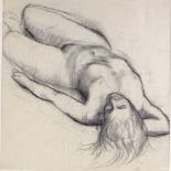 Barbara Dorfe, charcoal on paper, nude, 21" x 26", mounted