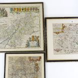 3 Antique maps, comprising J Norden Hertfordshire 1637, Saxton & Hole Oxfordshire 1637, and P