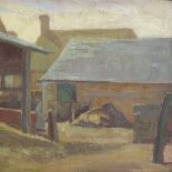 Mid-20th century oil on board, farmyard scene, unsigned, 10.5" x 13.5", framed