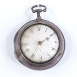An 18th century silver pair-cased key-wind Verge pocket watch, by C Clayton of London, white
