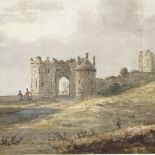 18th century watercolour, soldiers at Dover Castle, unsigned, 9" x 13", unframed