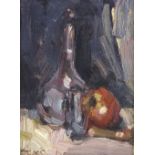 Ken Moroney, oil on board, impressionist still life, signed, 6" x 4.5", framed
