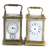 A French brass-cased carriage clock with repeat movement and alarm, and another brass-cased carriage