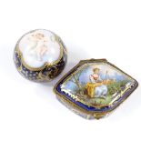 A painted and gilded porcelain globular parasol handle, diameter 4cm, and a French painted porcelain