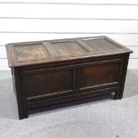 An early 18th century panelled oak coffer, length 4'2"
