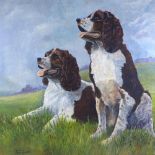 Helen James?, oil on canvas, Springer Spaniels, signed, 37" x 37", unframed