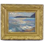 19th/20th century oil on panel, impressionist coastal scene, unsigned, 8" x 11", framed