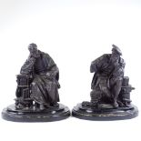 A pair of 19th century patinated spelter figures of explorers on simulated marble wooden bases,