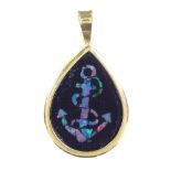 A 9ct gold onyx and opal anchor pendant, pendant height 24.3mm, 1.1g