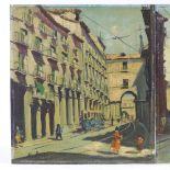 F Rosa, pair of oils on board, Italian street scenes, signed, 18" x 16", unframed