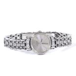 LONGINES - a lady's stainless steel quartz wristwatch, silvered dial with baton hour markers and 5