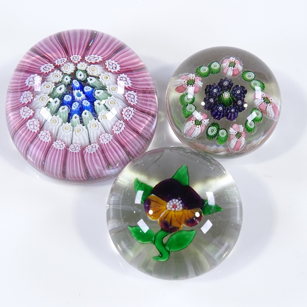 3 various Millefiori glass paperweights, largest 5.5cm across - Image 2 of 3